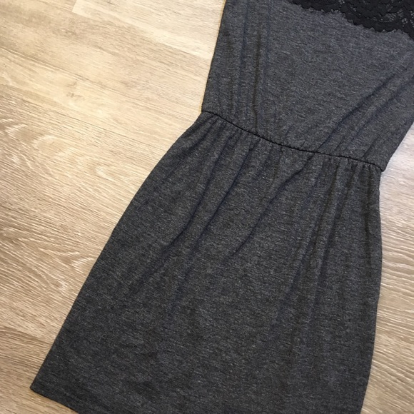☀️LOFT // Charcoal Lace Trim Casual Dress - Picture 2 of 5